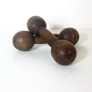 Vintage Wood Hand Weights or Dumbbells Set of Two Sports Equipment Memorabilia D